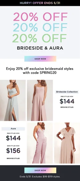20% off, Brideside and Aura email