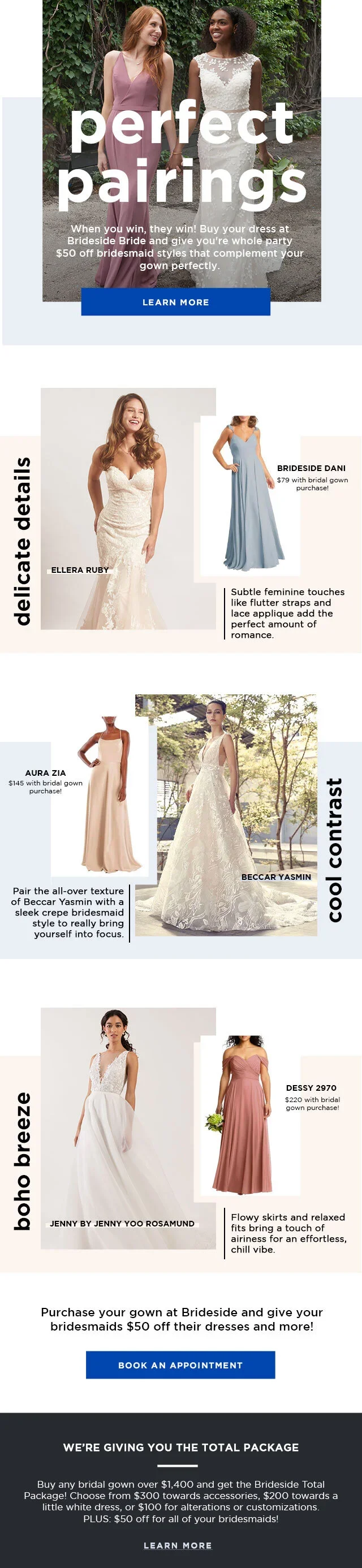 Perfect pairings email from the Brideside brand system
