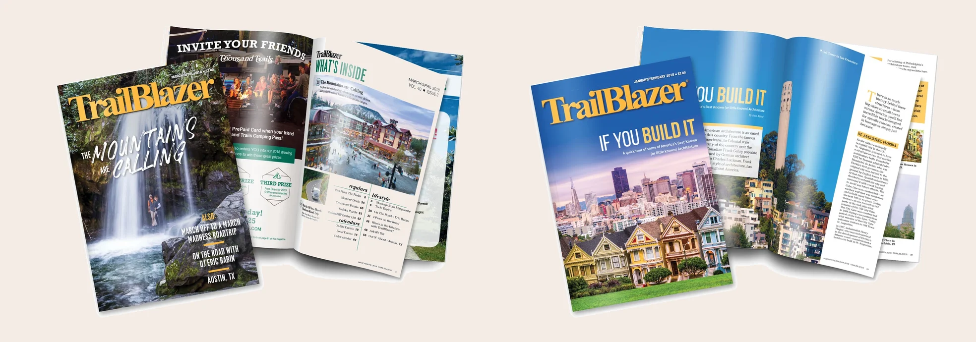 TrailBlazer Magazine covers with opening spreads
