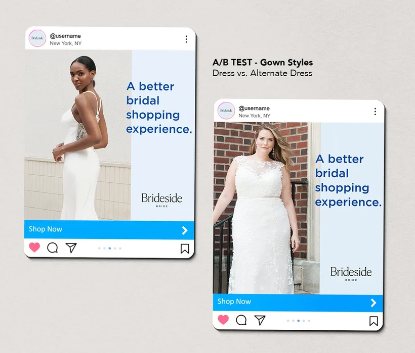 Paid social test: Gown styles, Dress vs. alternate dress