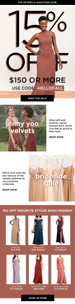 15% off, hello fall email