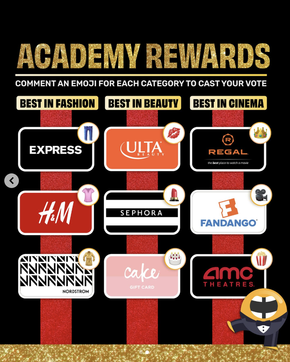Academy Rewards Instagram post: vote for best in fashion, beauty and cinema