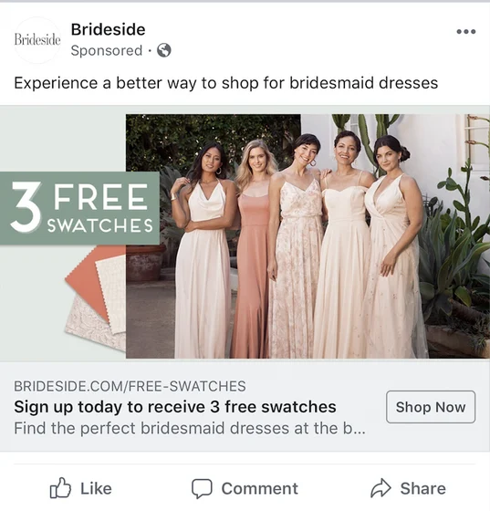 3 free swatches Facebook ad