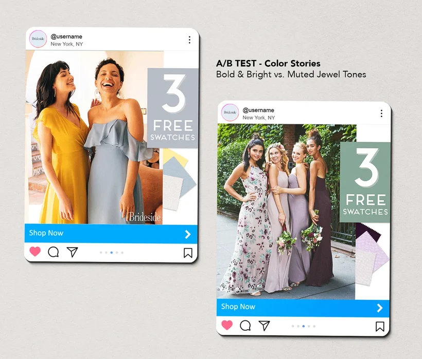 Paid social test: Color stories, Bold and bright vs. muted jewel tones