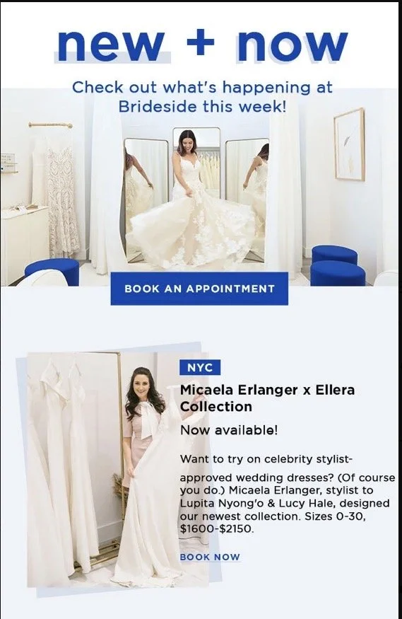 New and now email announcing the Micaela Erlanger x Ellera collection