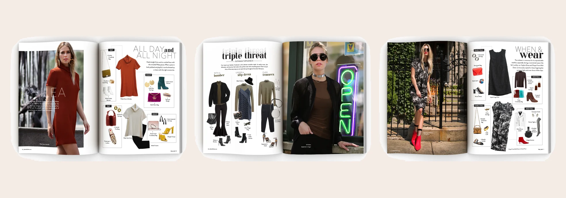 Suki + Solaine lookbook spreads: Philea, Triple threat, When and wear