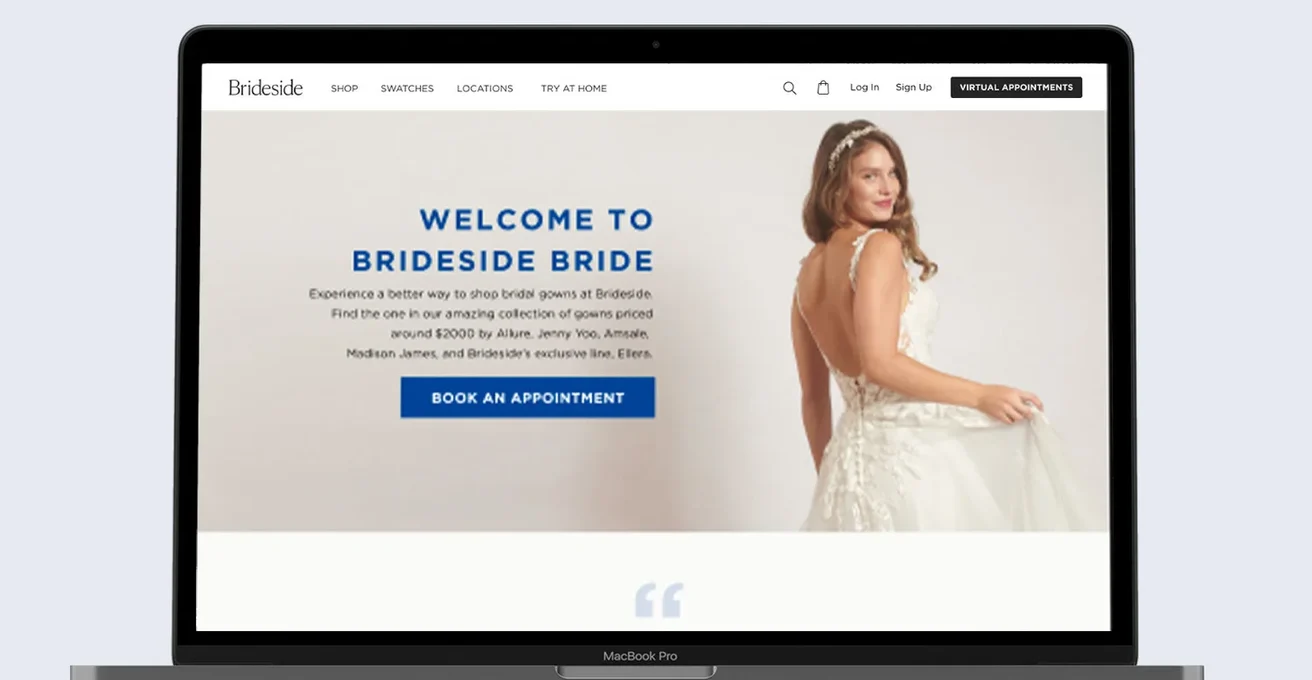 Welcome to Brideside Bride landing page on a laptop