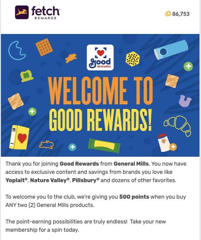 Earlier Fetch email: Welcome to Good Rewards