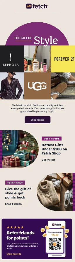 Fetch holiday email: The Gift of Style